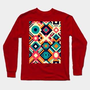 A retro-inspired pattern featuring bold colors and geometric shapes reminiscent of the 1970s Long Sleeve T-Shirt